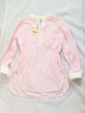 NWT!Striped Cotton Cuffed Women's Golf Resort Summer Soft Pink Tunic Shirt Small
